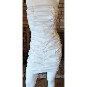 Jessica McClintock Off White Satin Ruched Stretch Bodycon Strapless Dress Size 6